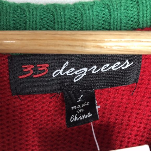 33 Degrees Purr..Fect Cat Jingle Bells Elf Hat Ugly Christmas Sweater Large New - Picture 7 of 9